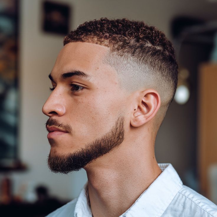 curly buzz with drop fade