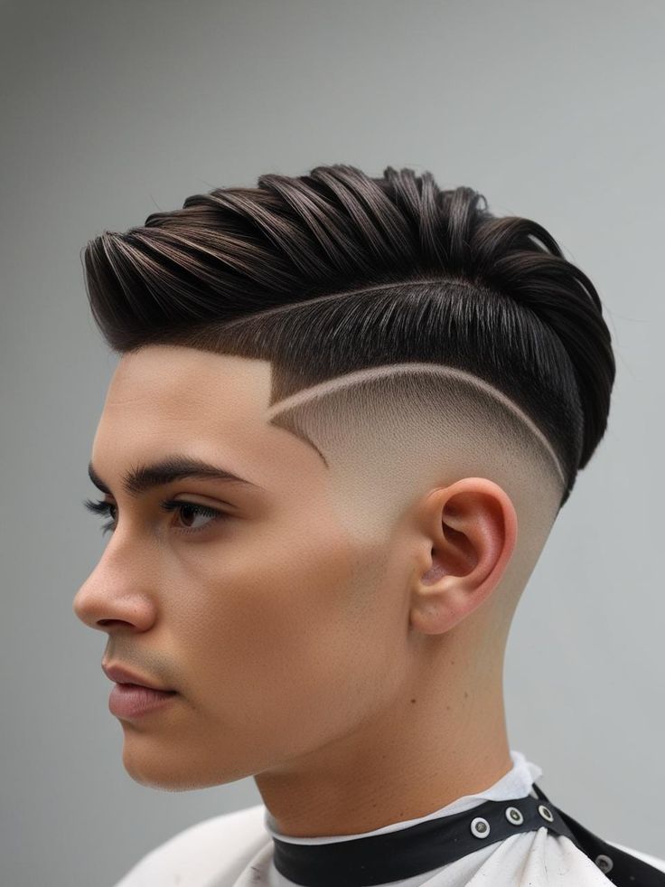 "A rebellious and modern undercut hairstyle fade that features a sharp disconnection between the shorter top and the long hair at the back, blended with a clean side fade for a bold, edgy look."