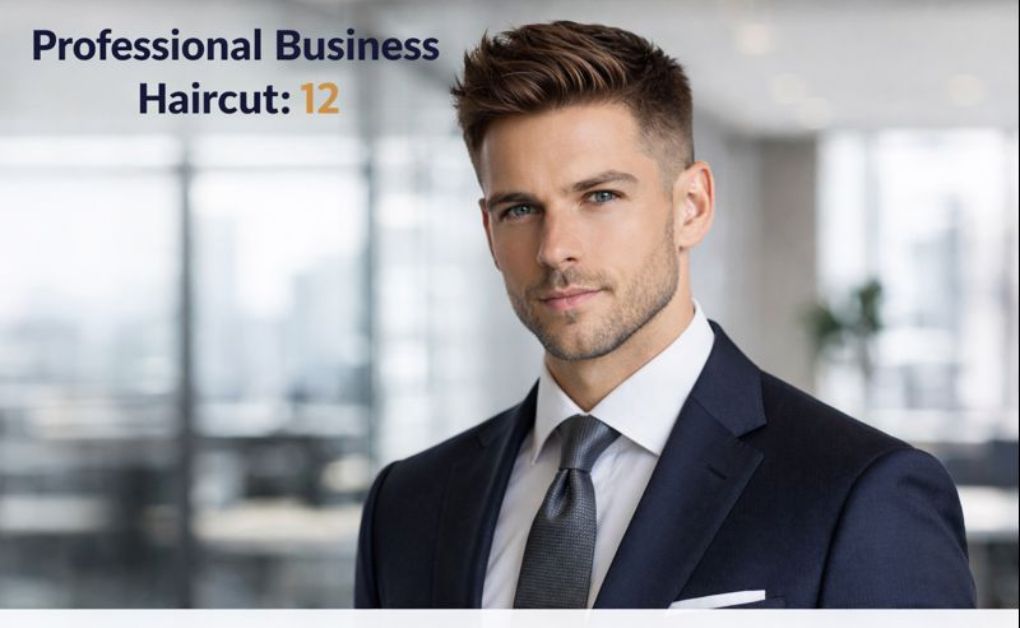 Confident professional man with a stylish business haircut, wearing a tailored suit and tie, showcasing one of 12 smart professional hairstyles for corporate settings.