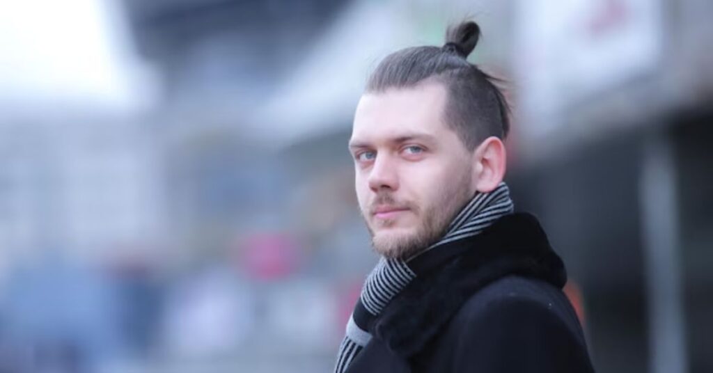 30 Textured Messy Hairstyles for Men casual top knot