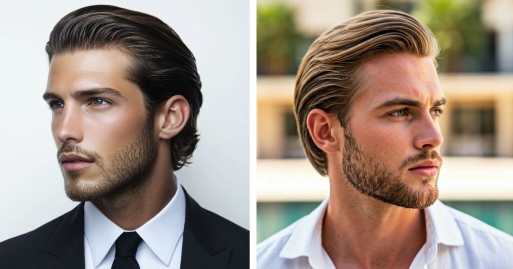 30 Textured Messy Hairstyles for Men mid length push back