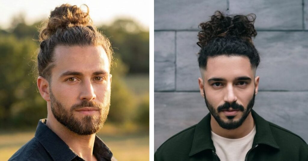 Best Curly Hairstyles for Men in 2026 curly top knot