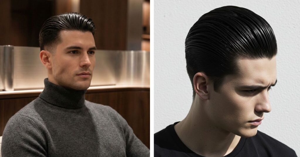 sleek wet look parting