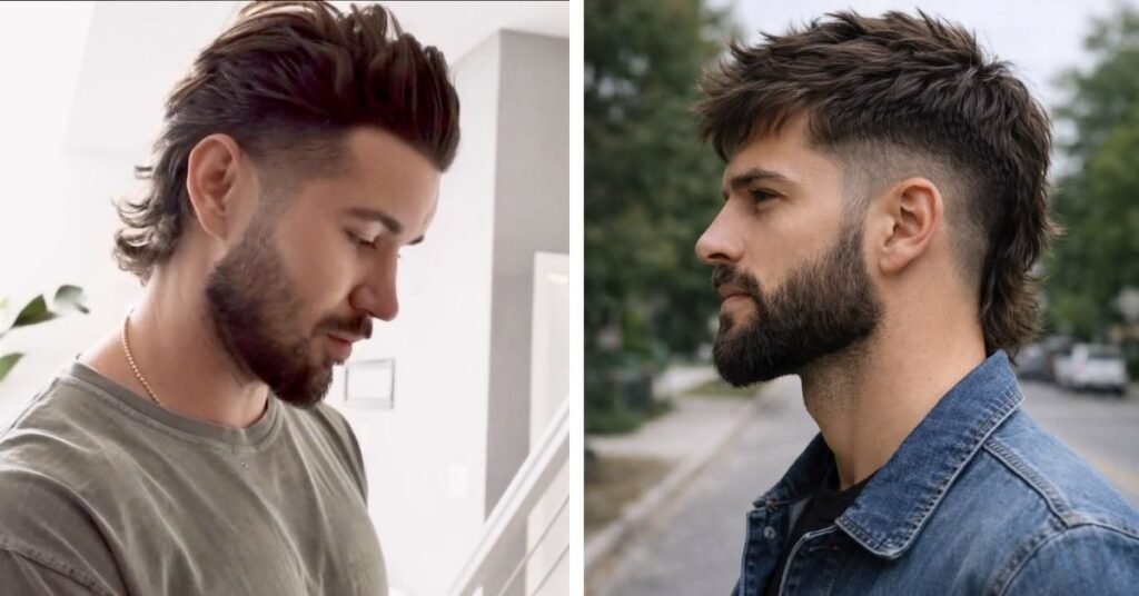  middle part burst fade mullet straight hair