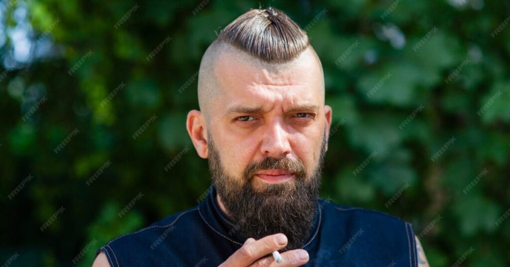 mohawk fade with a shaved path