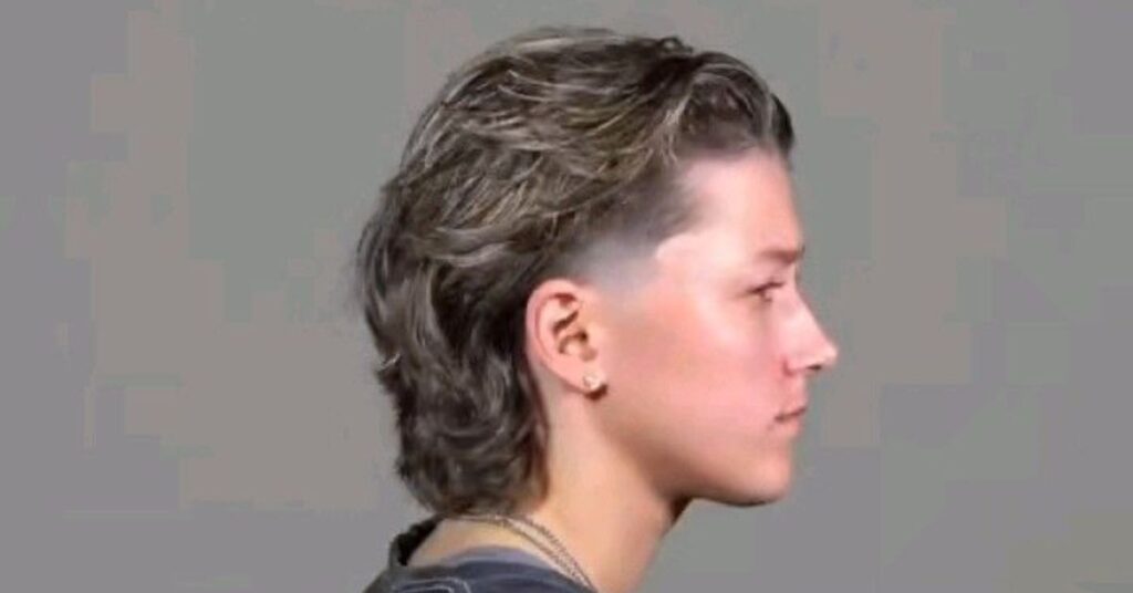 slick back burst fade mullet straight hair