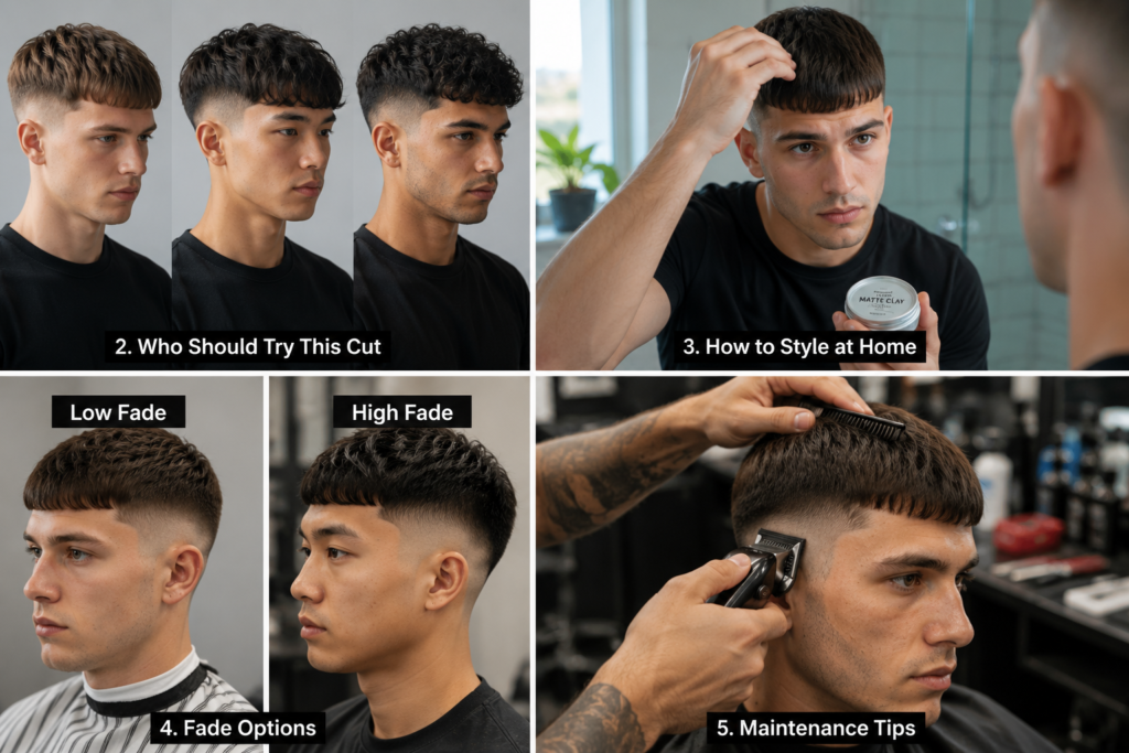 French crop summer fade hairstyle with textured top, clean fade, and modern men's haircut styling